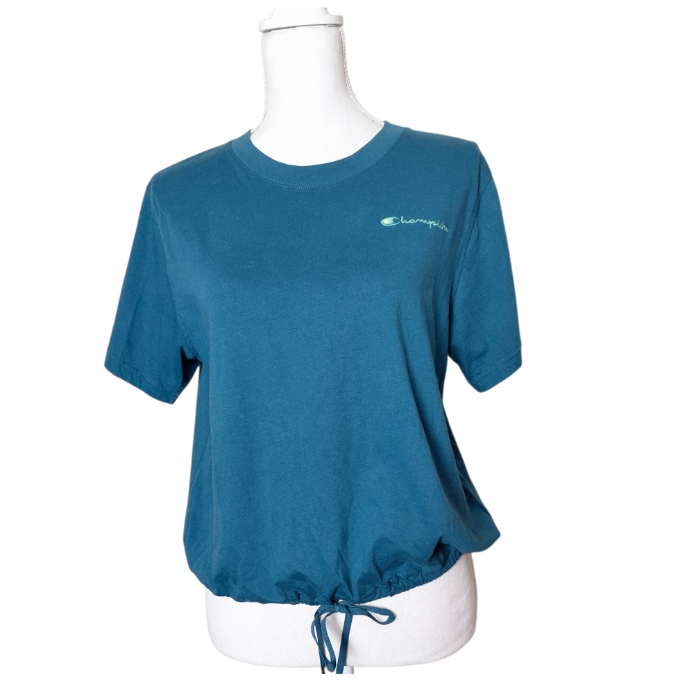 Champion Blue Casual Top Tee W/Drawstring Waist & Embroidered Design Size L